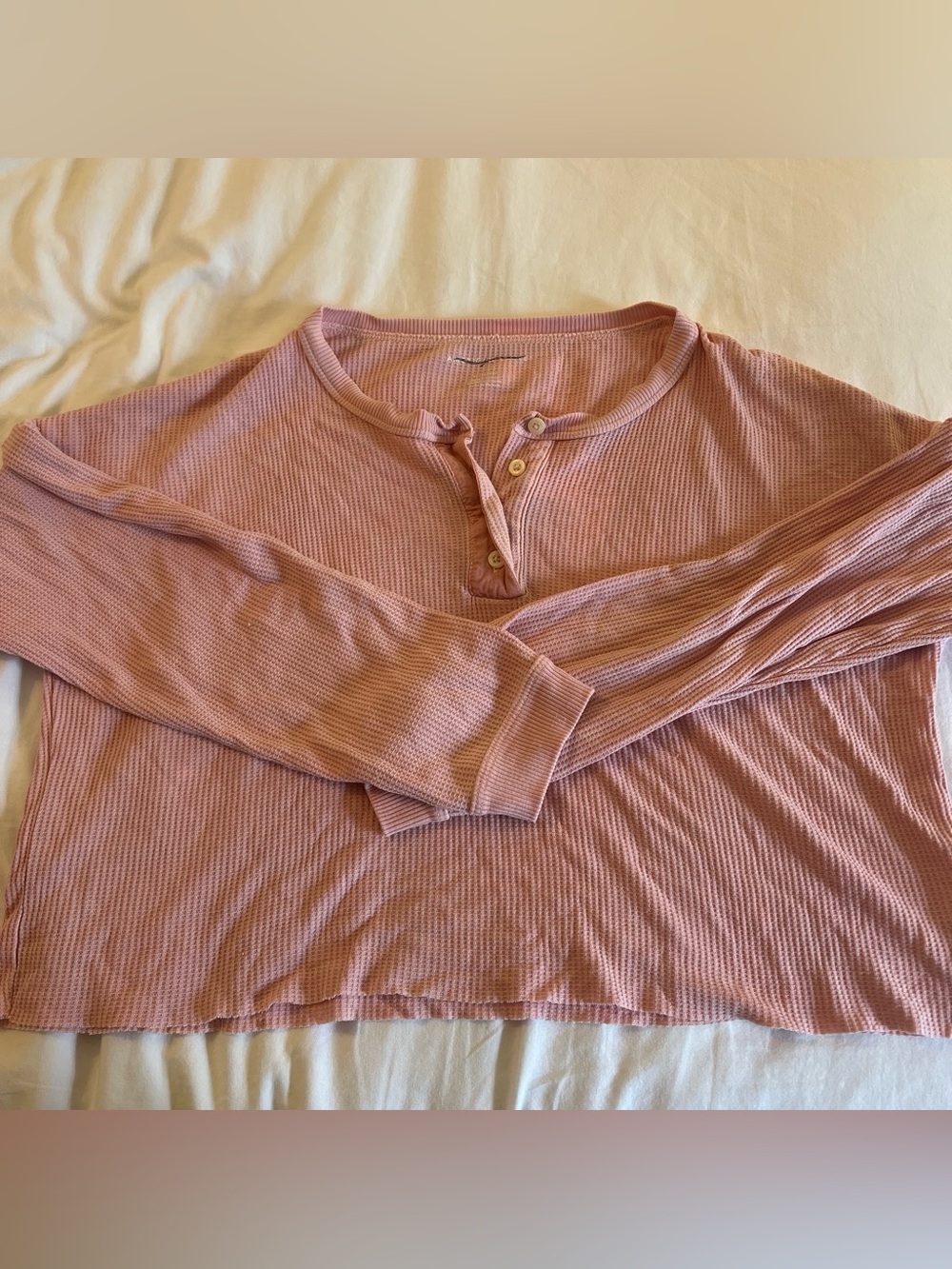 American Eagle Outfitters Waffle Henley Long-Sleeve Top — Dusty Rose Pink